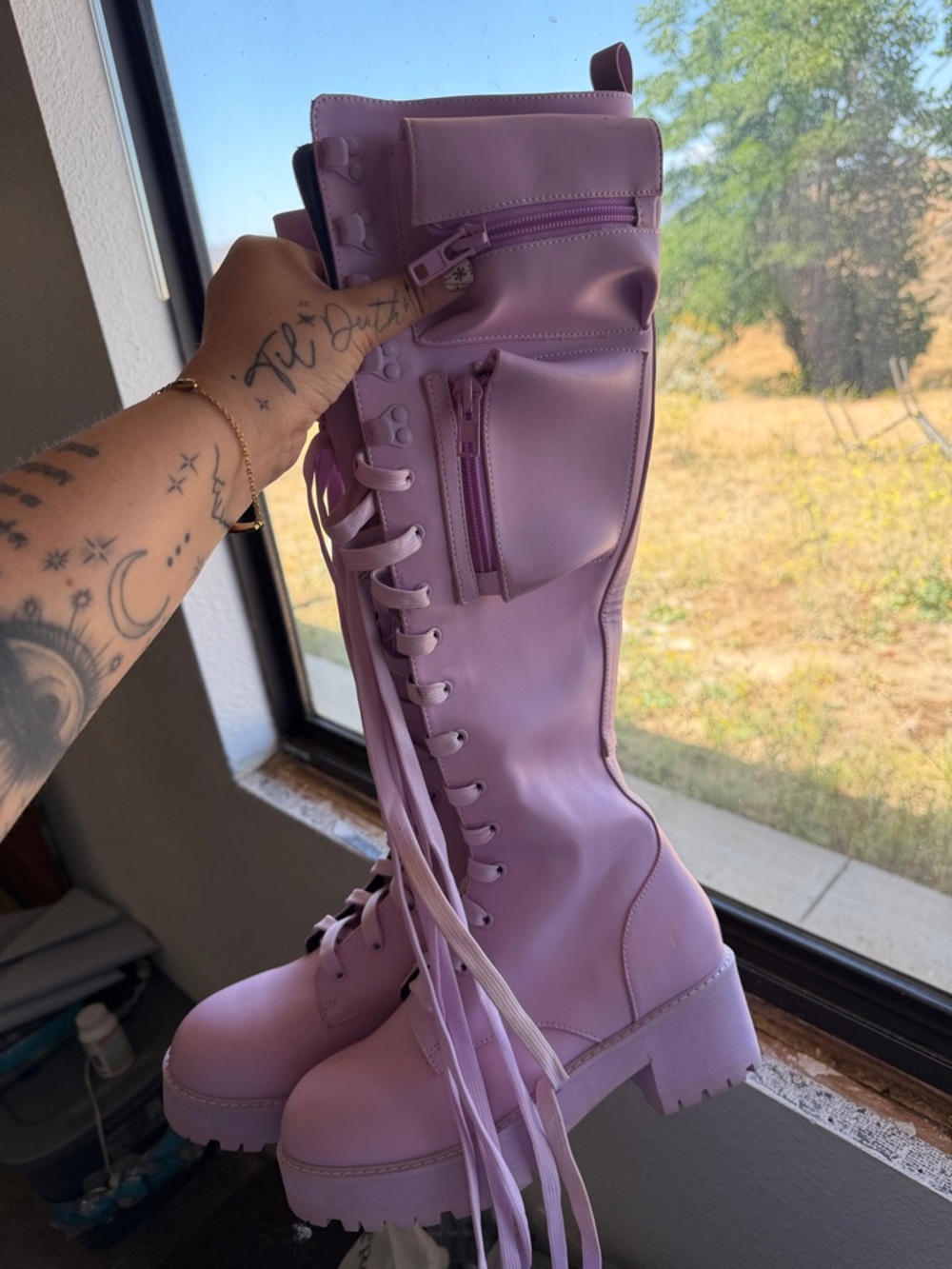Purple Lace-Up Chunky Combat Boots - Women's